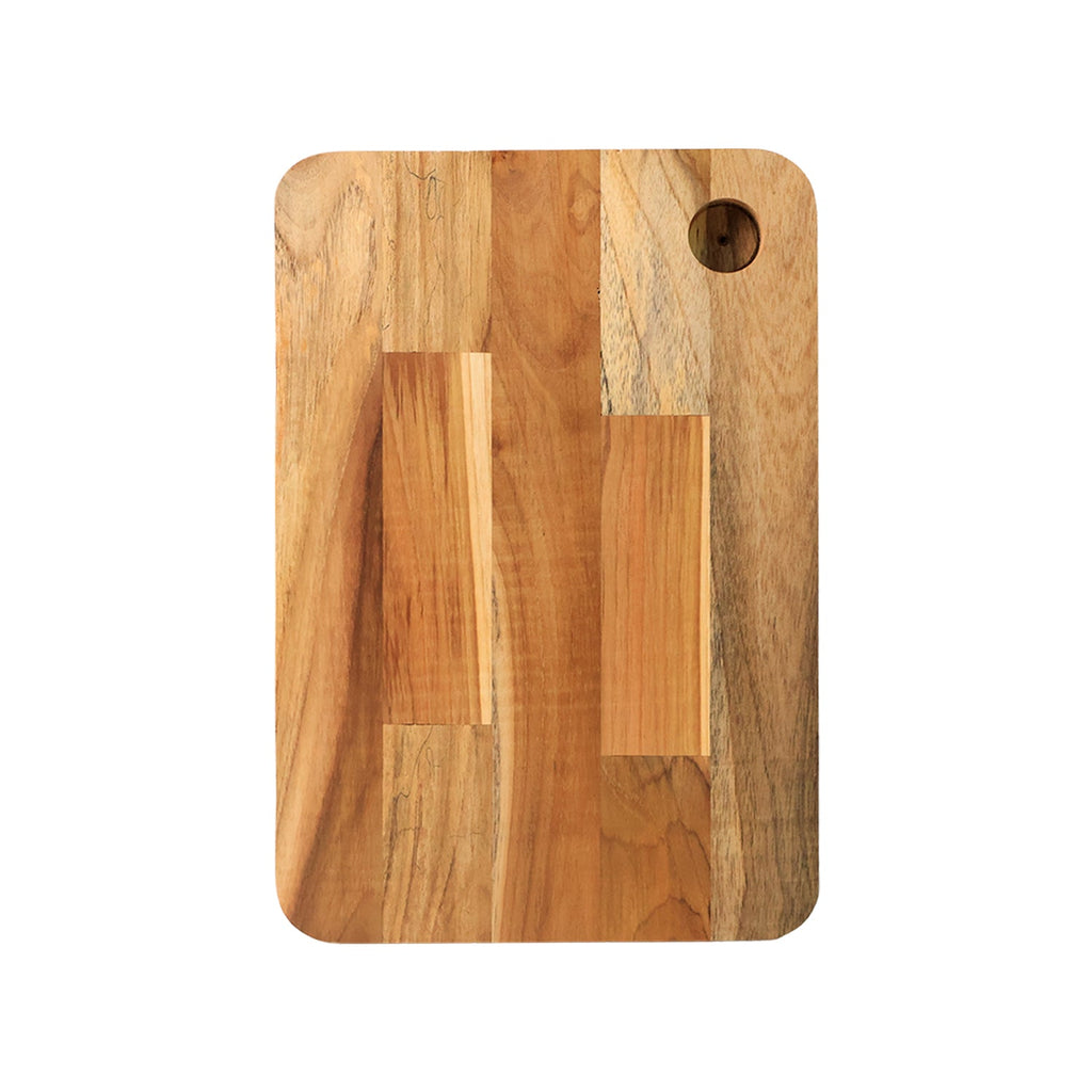 Angled side view of Steel Oak Cutting Board highlighting wooden frame
