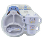 Detailed shot of the divided plate from the bamboo fibre baby feeding set, holding a serving of food.