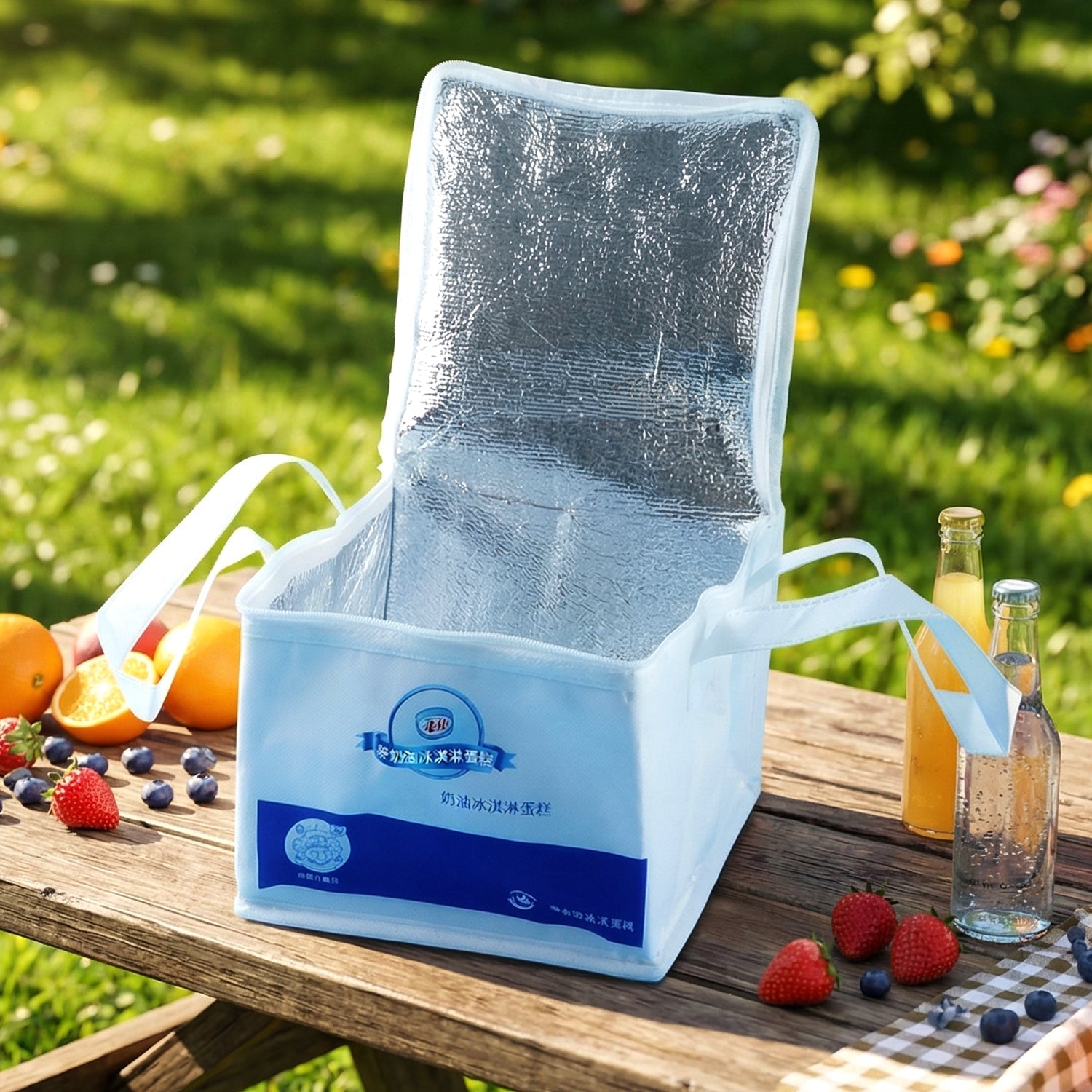 Portable lunch bag with carry handle for office or picnic