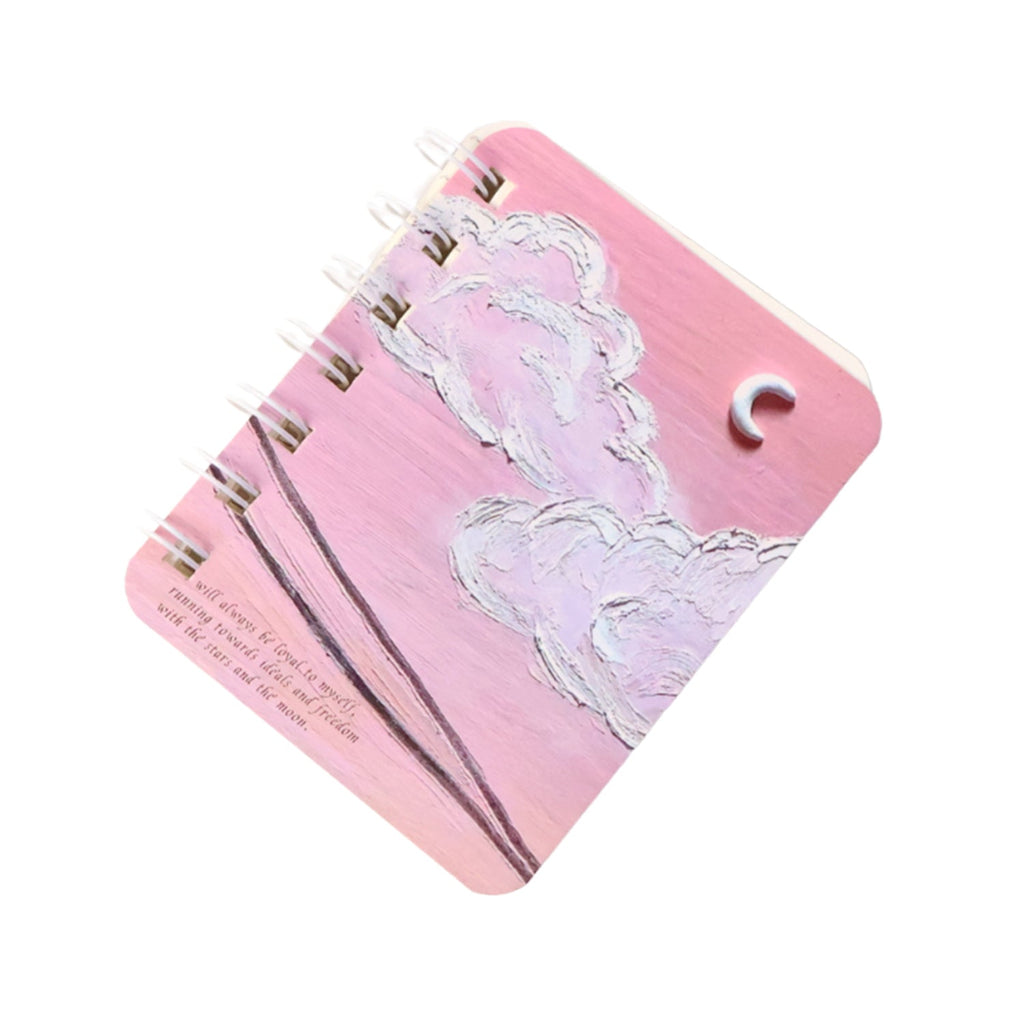 Memo book featuring artistic cloud and moon theme spiral bound notebook