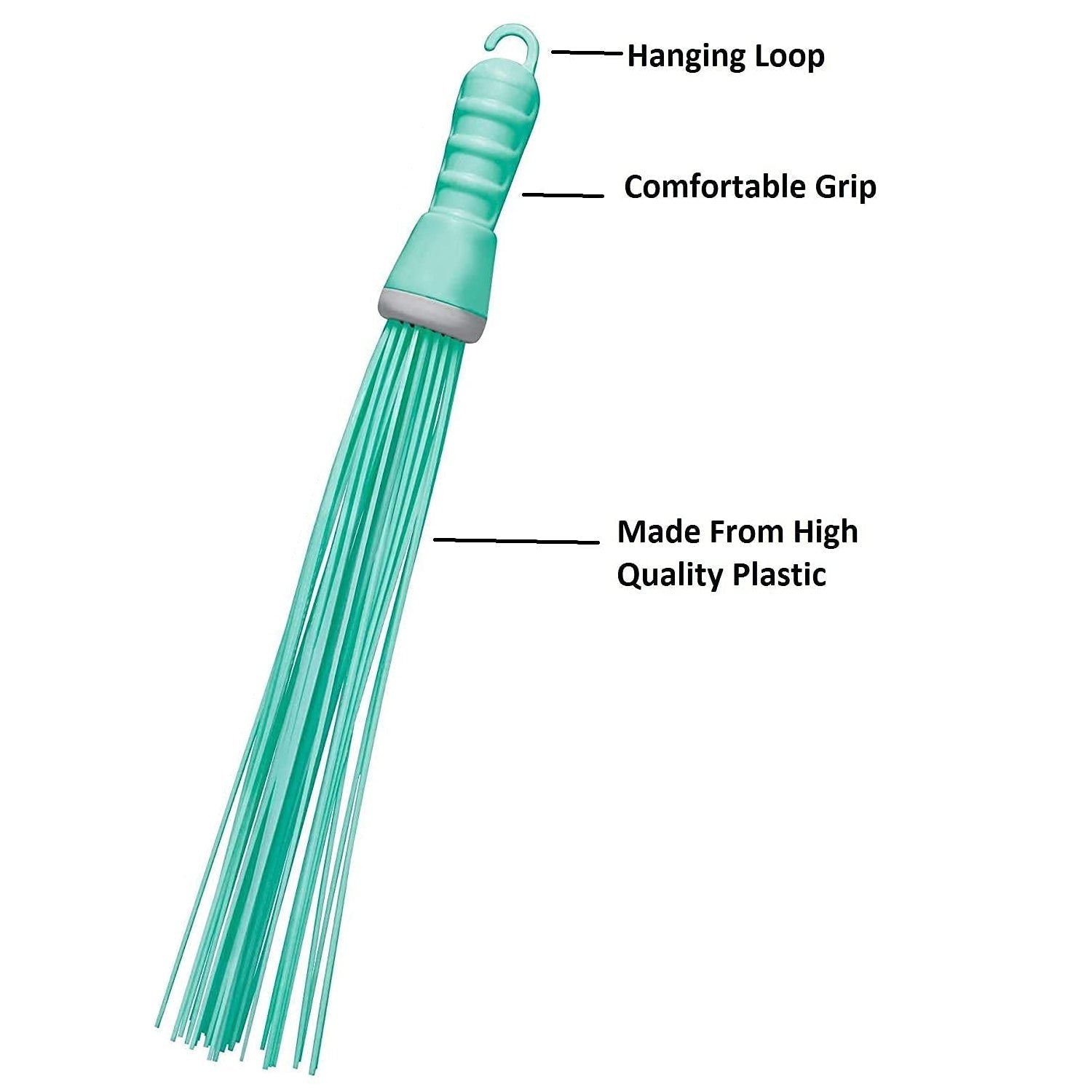Compact plastic hard bristle broom, shown from a side angle, ready for cleaning.