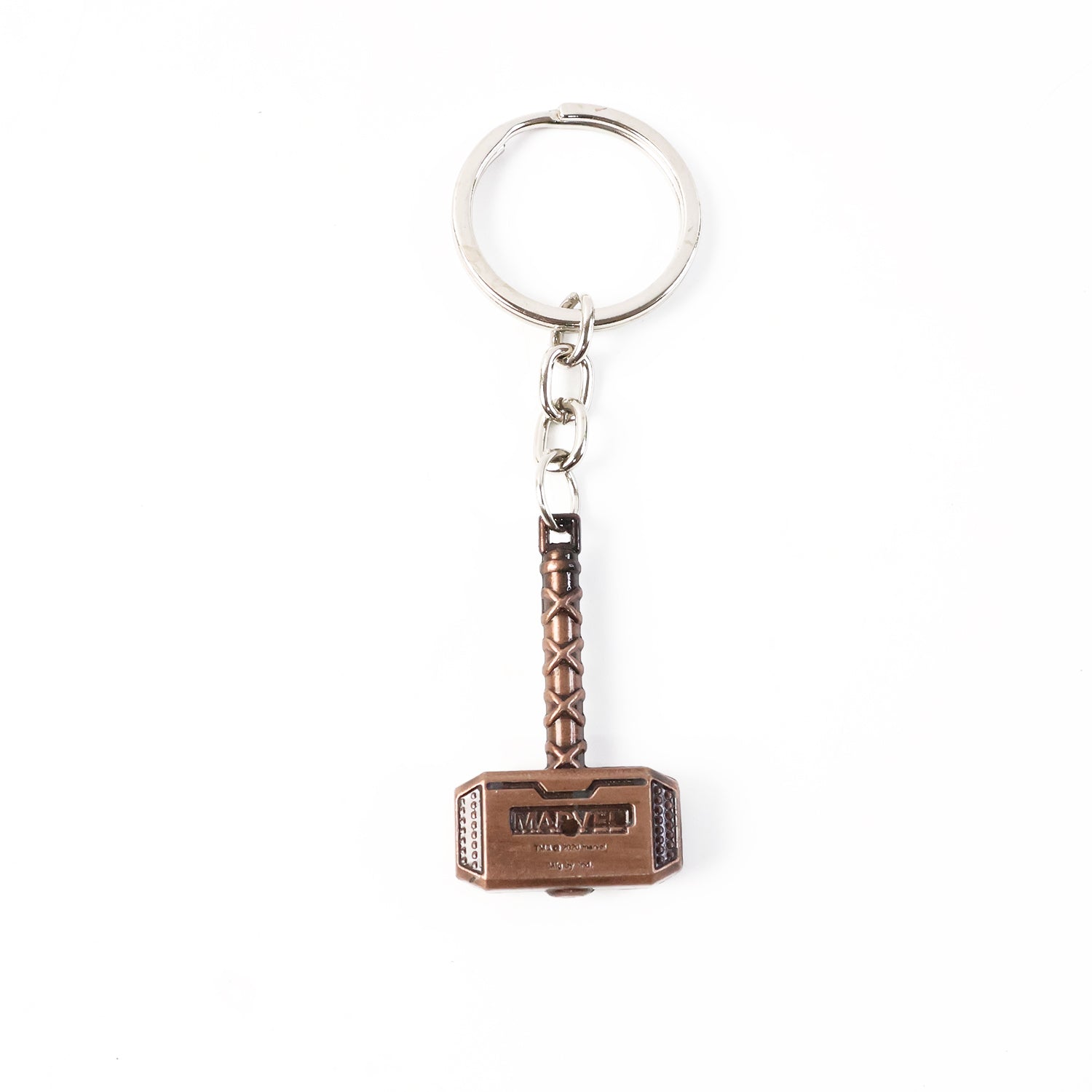 Antique bronze finish metal hammer keychain detail