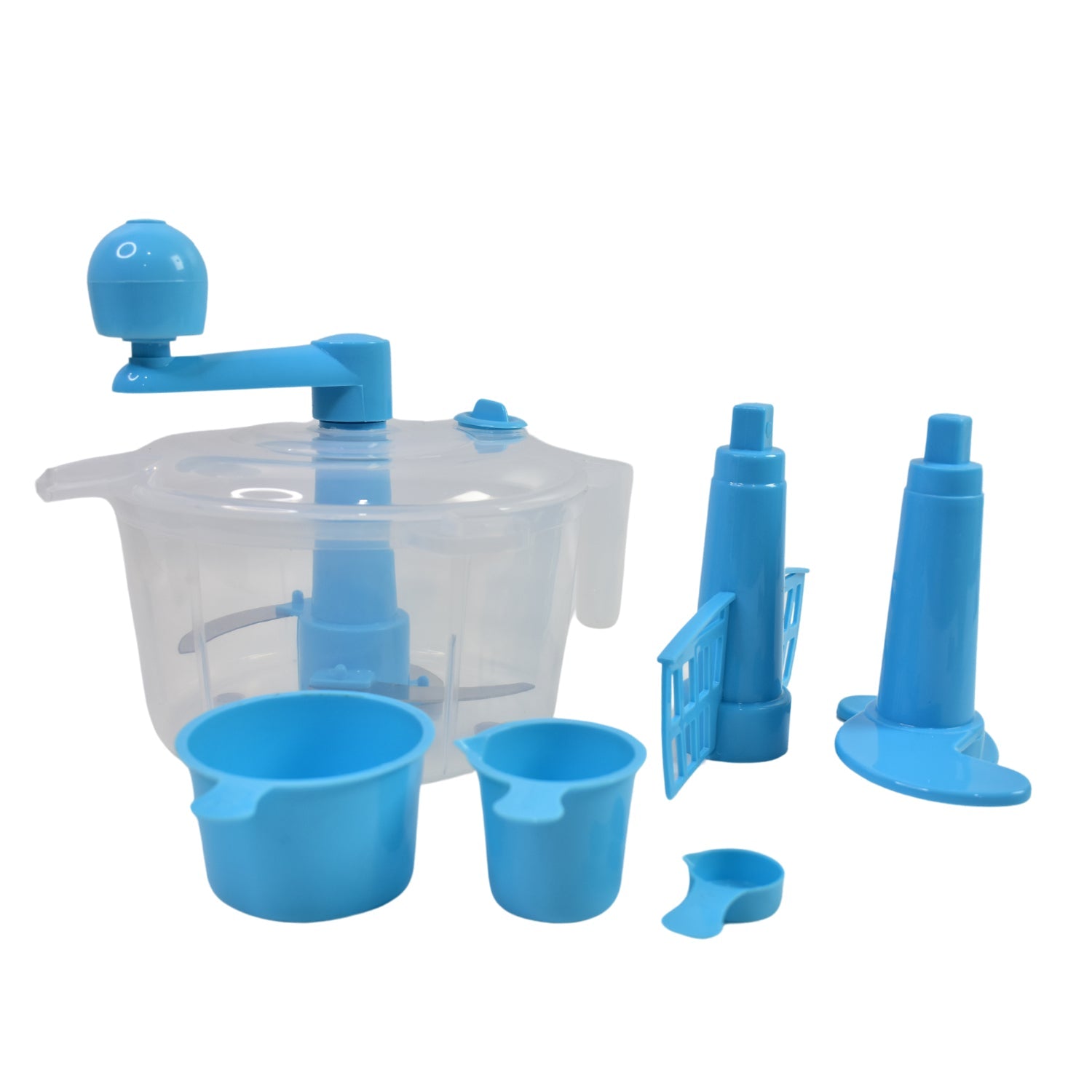 Konvex atta maker kit with three specialized blades and measuring spoons laid out.