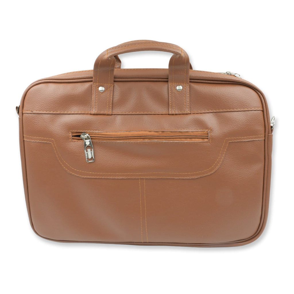 Side view of the stylish faux leather laptop bag with a clean background.