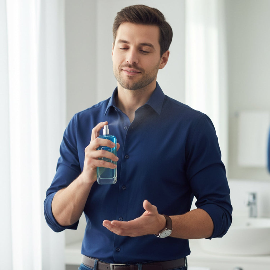Aqua Perfume bottle with water droplets highlighting freshness