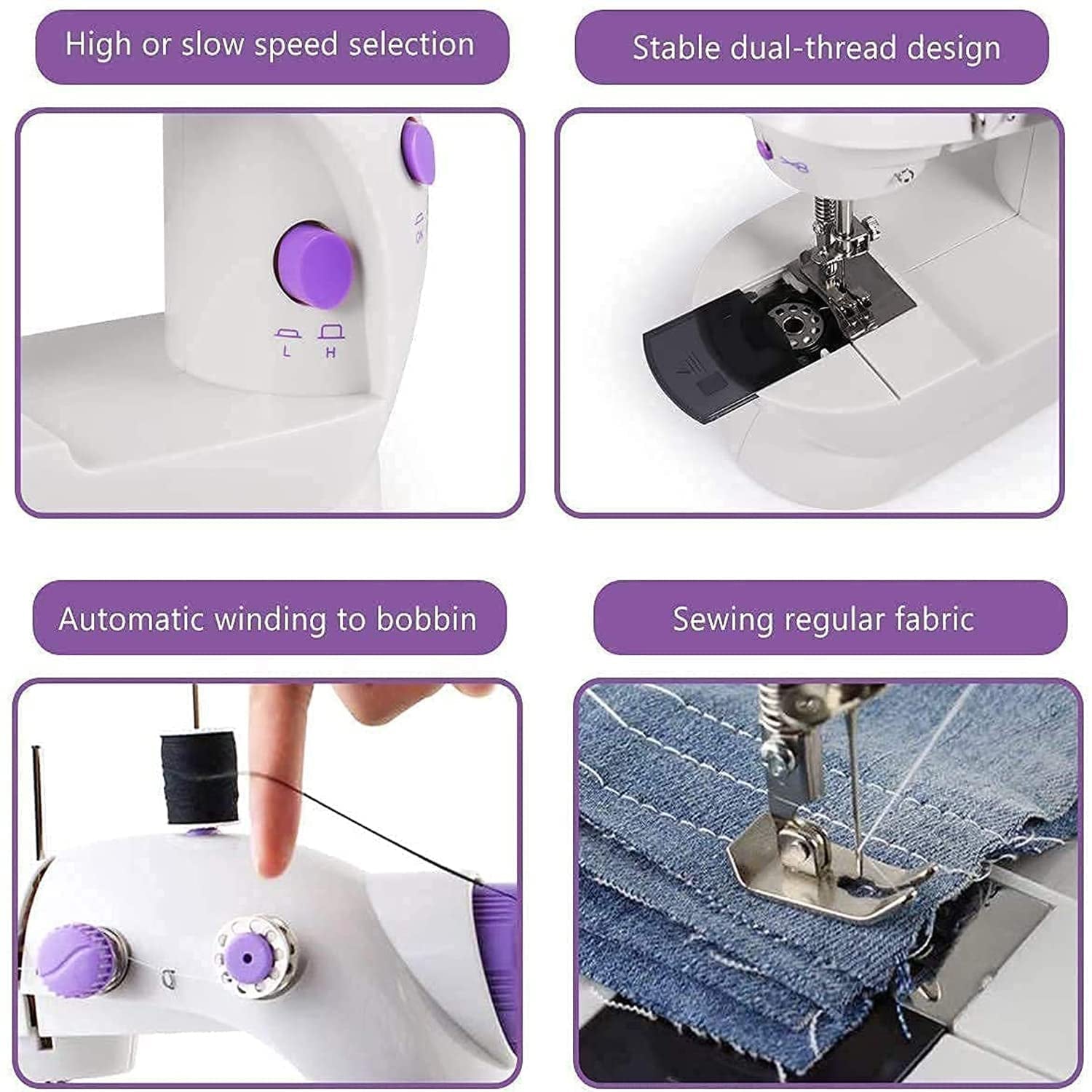 Side angle view of the electric sewing machine, demonstrating its sleek design.
