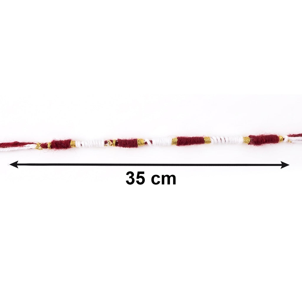 Close-up of handmade Rakhi with pearl bead work