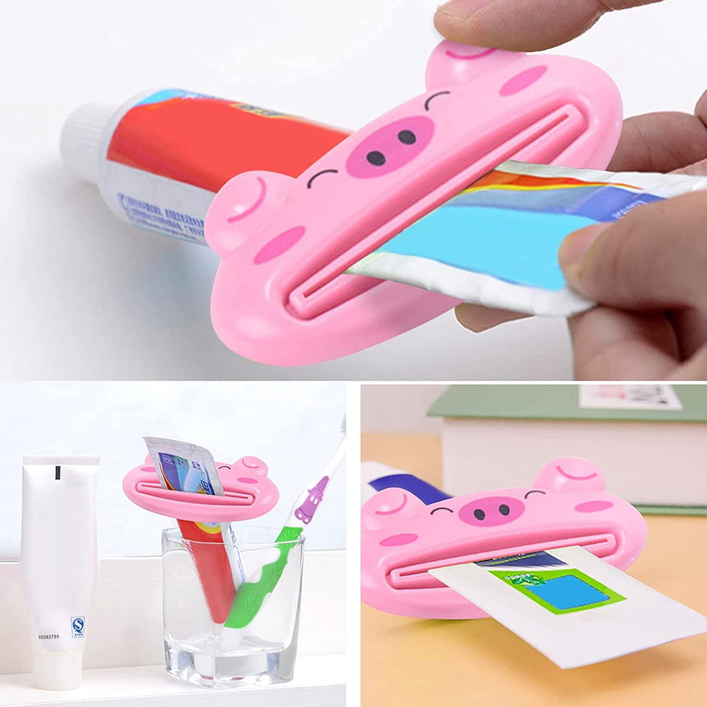 Close-up of the animal toothpaste squeezer dispensing toothpaste efficiently.