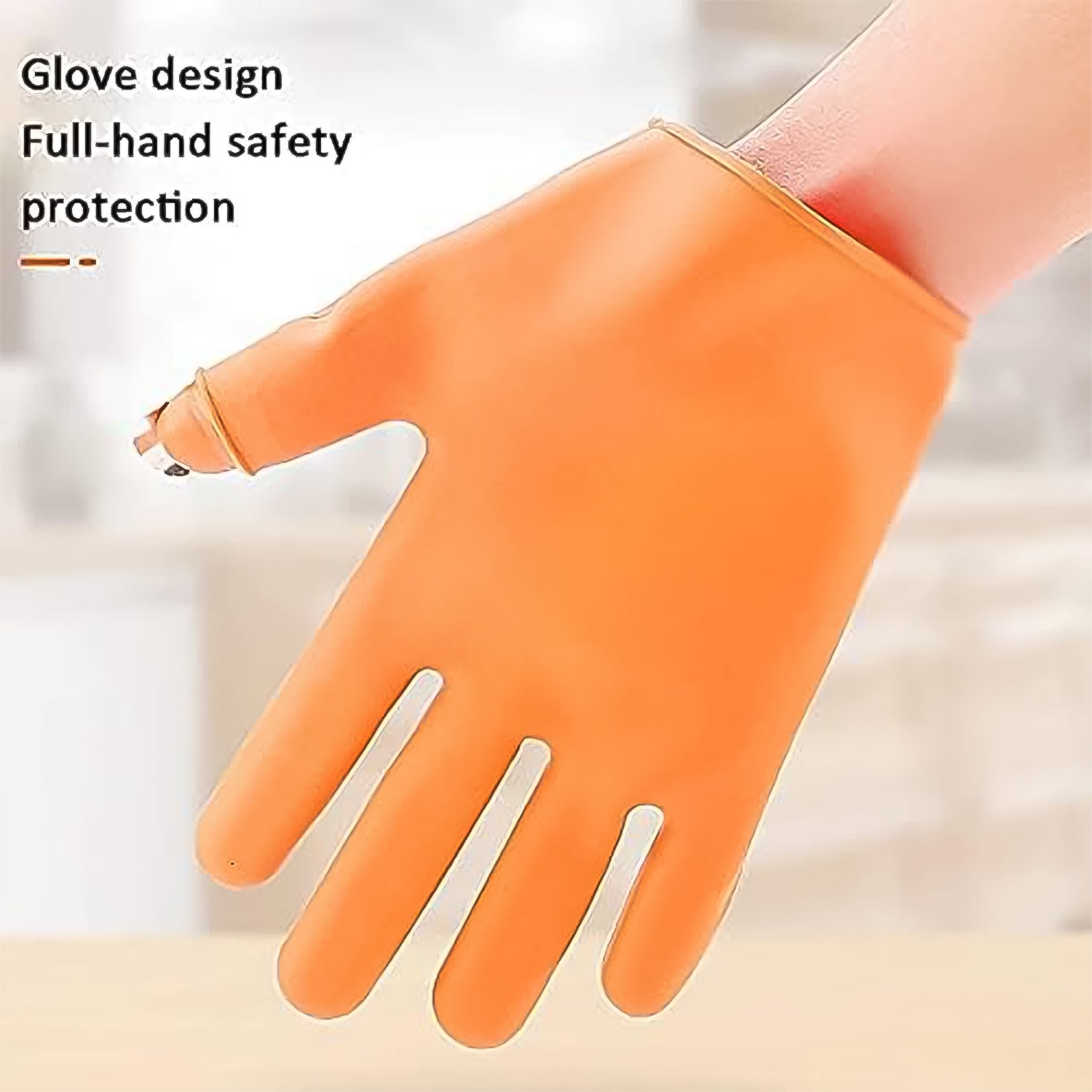 Flexible orange silicone glove showcasing its stretchability for a snug, protective fit.