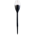 Solar garden walkway lamp illuminating outdoor path at dusk