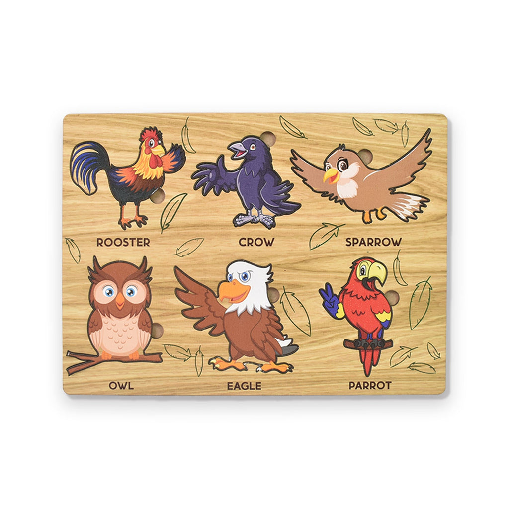 Overview of the Wooden Bird Puzzle, highlighting its smooth, child-safe edges for early learning.