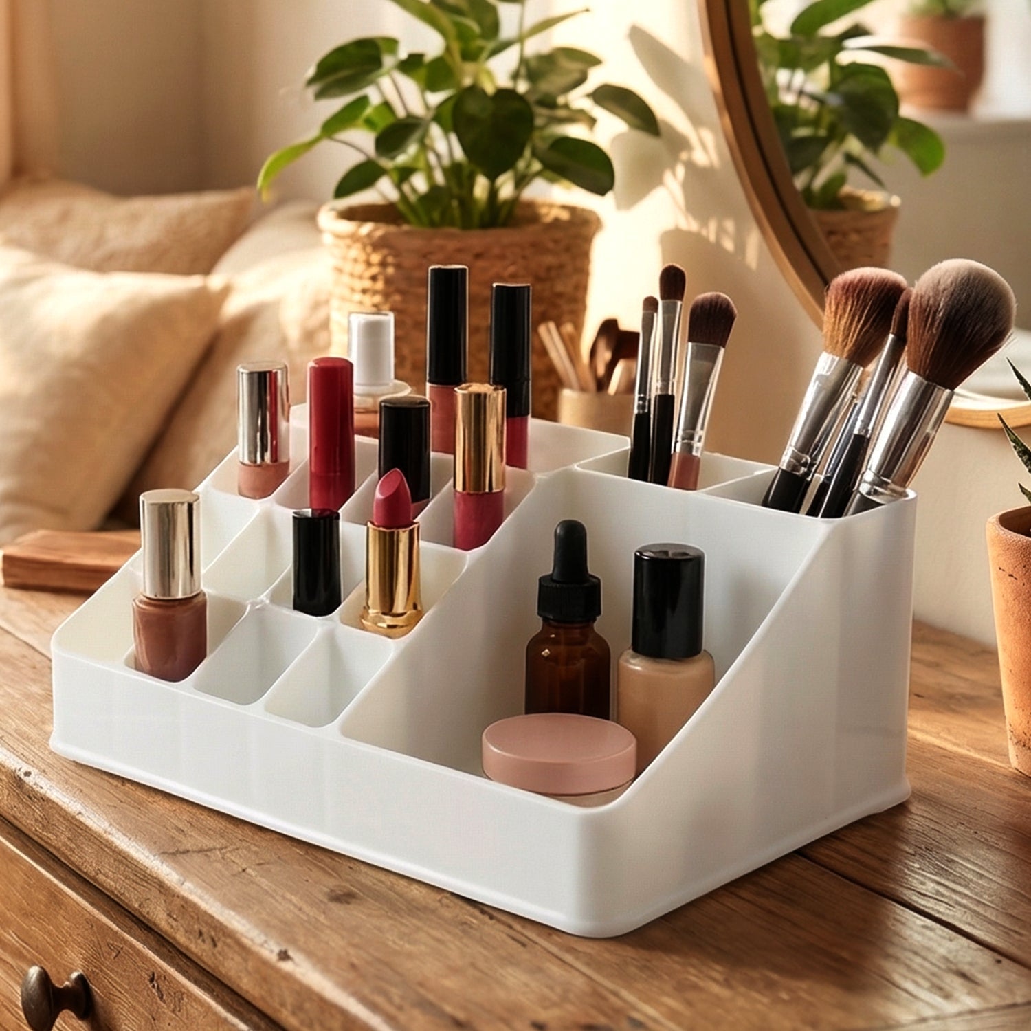 Makeup drawer organizer for brushes and lipsticks