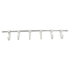 Top-down view of the stainless steel utensil hanger rail, showcasing its compact design and hooks.