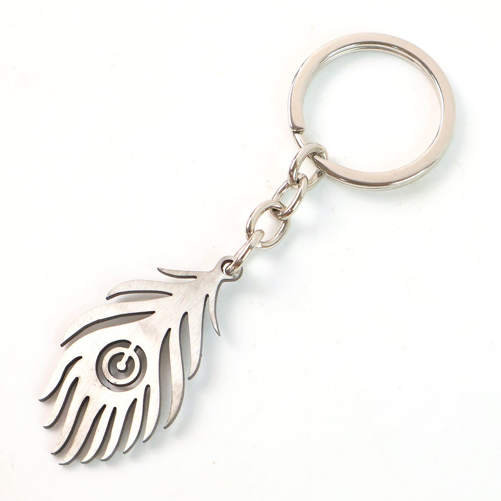 Feather-inspired stainless steel keychain with sturdy ring