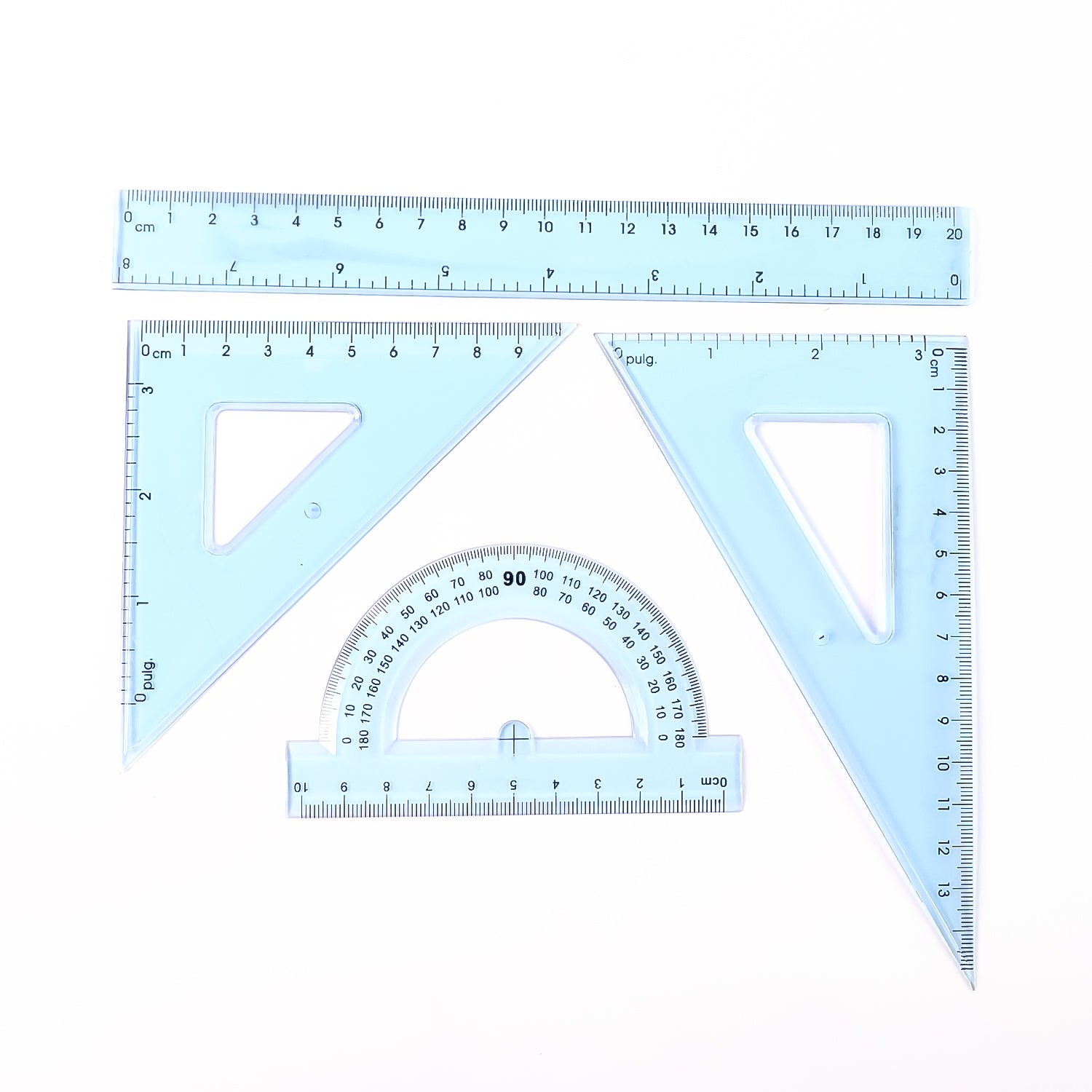 Geometry study kit designed for classroom and office use with clear measuring tools
