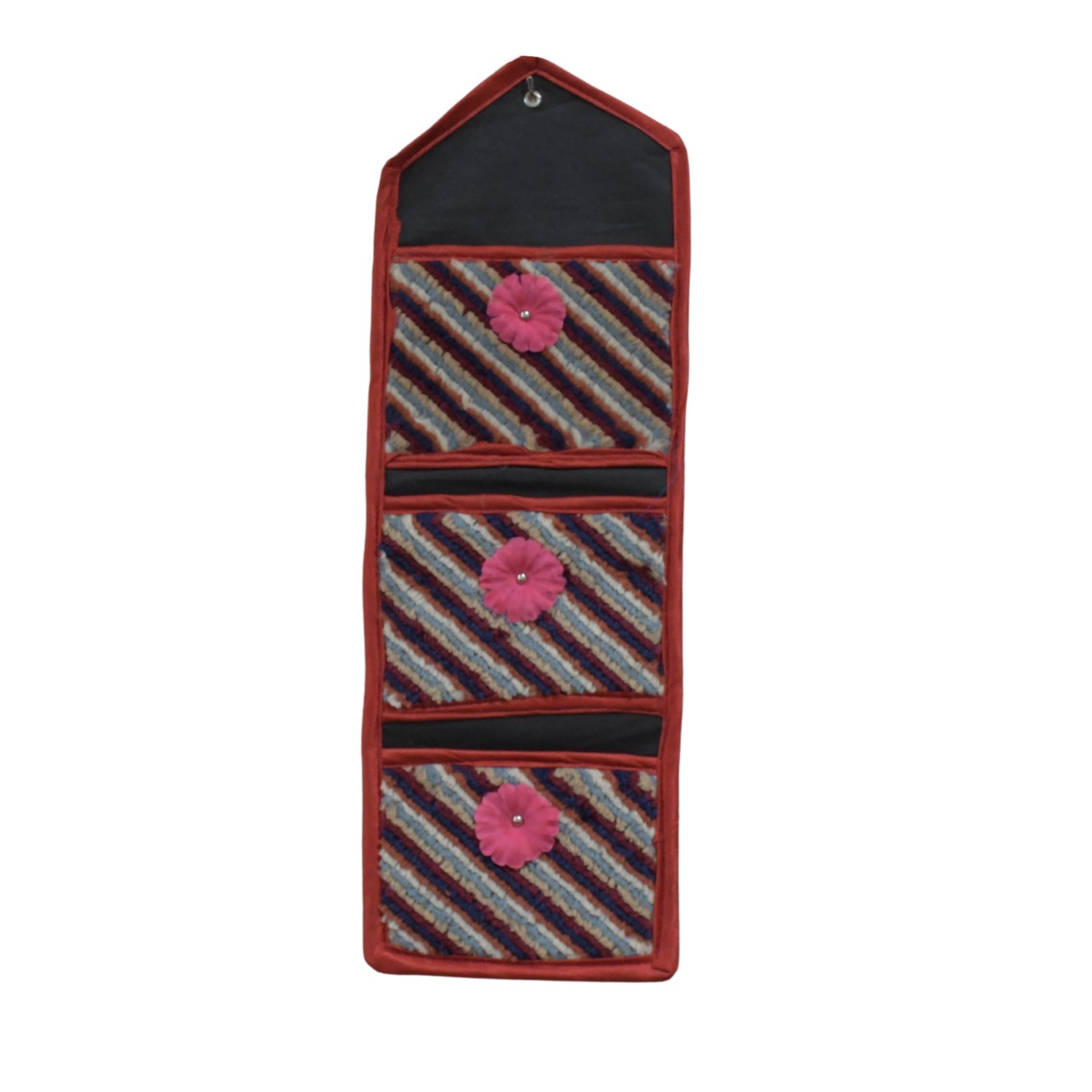 Space-saving foldable hanging organizer providing storage in a modern room.