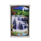 Elegant wooden wall hanging with abstract vertical scenery and functional hooks.