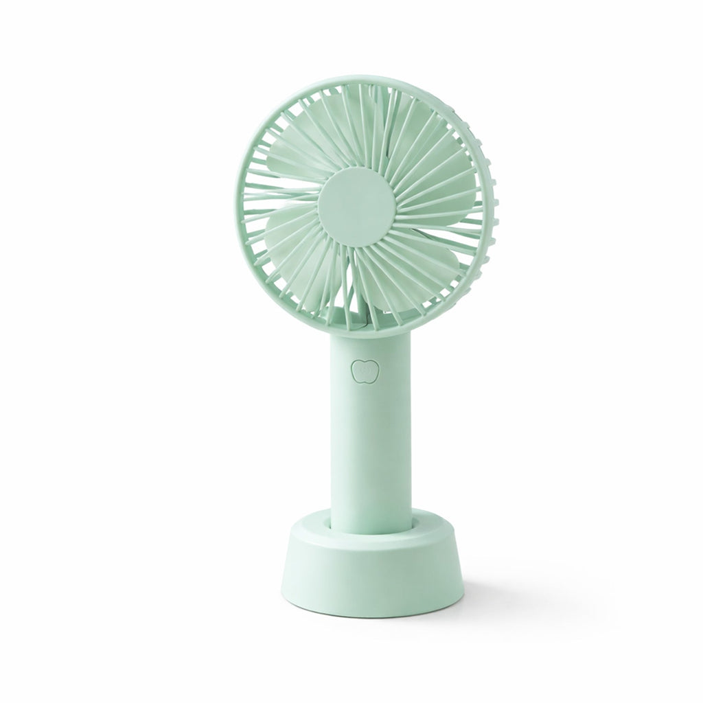 Hand holding the lightweight portable fan, demonstrating its ease of transport and comfortable grip.