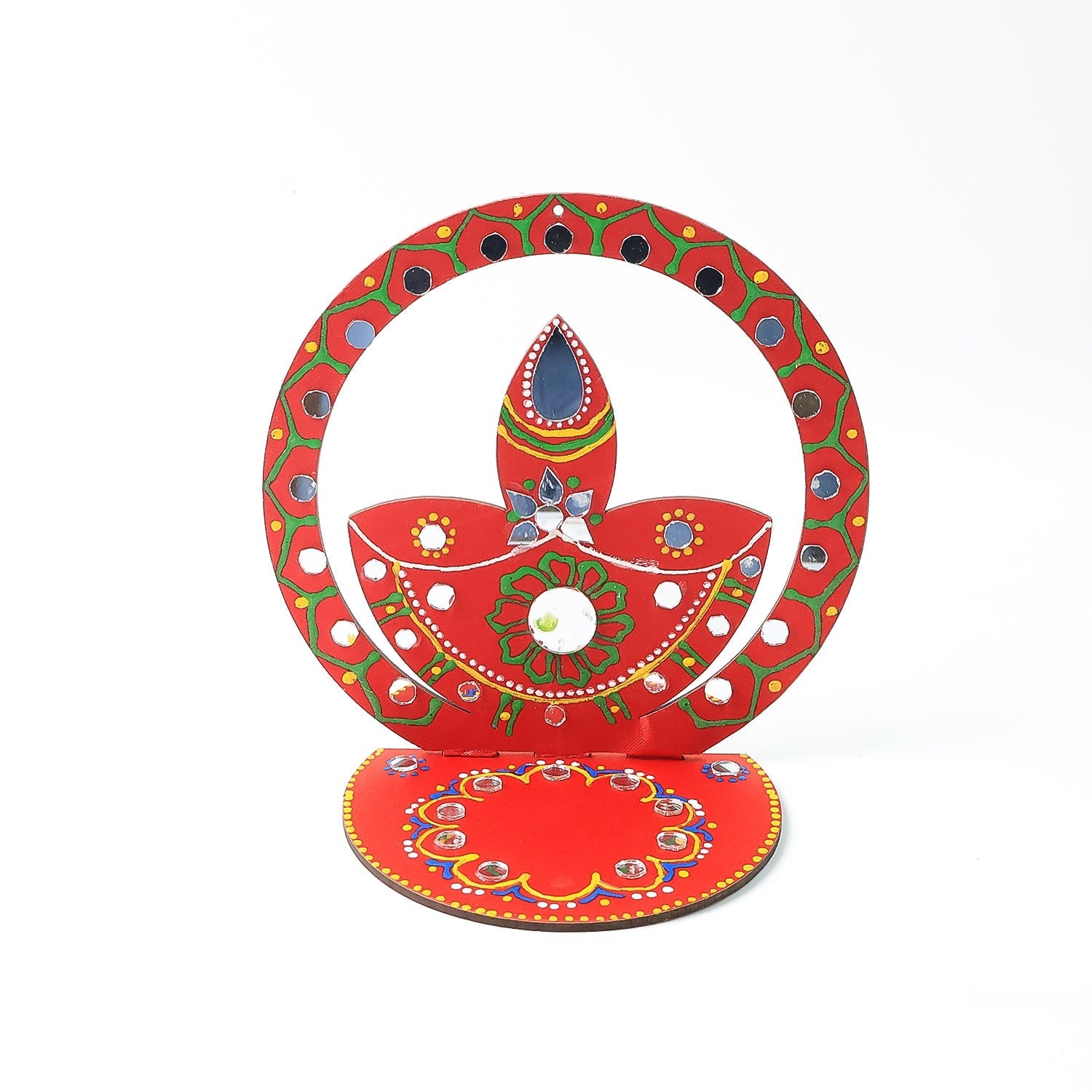 Festive wooden diya stand ideal for tea lights and small diyas