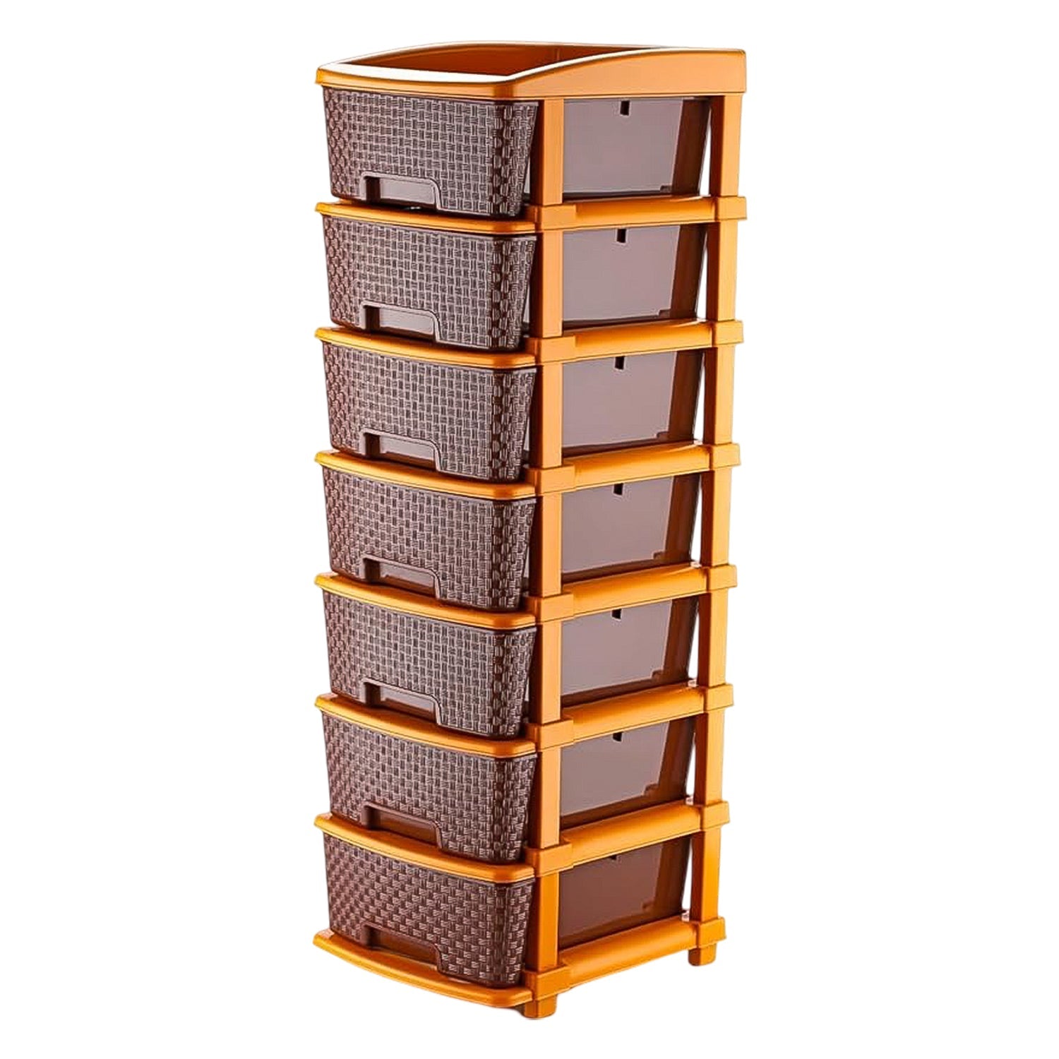 Brown box packaging of 7-layer plastic storage drawer organizer for secure shipping