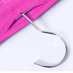 Detailed shot of the hanging purse organizer's sturdy hanger and clear pockets.