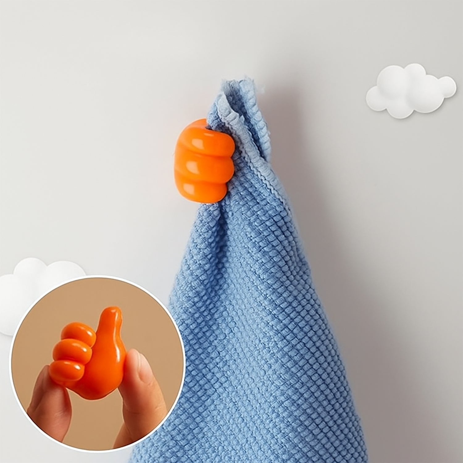 Orange hand-shaped handy hook silicone wall holder for cables
