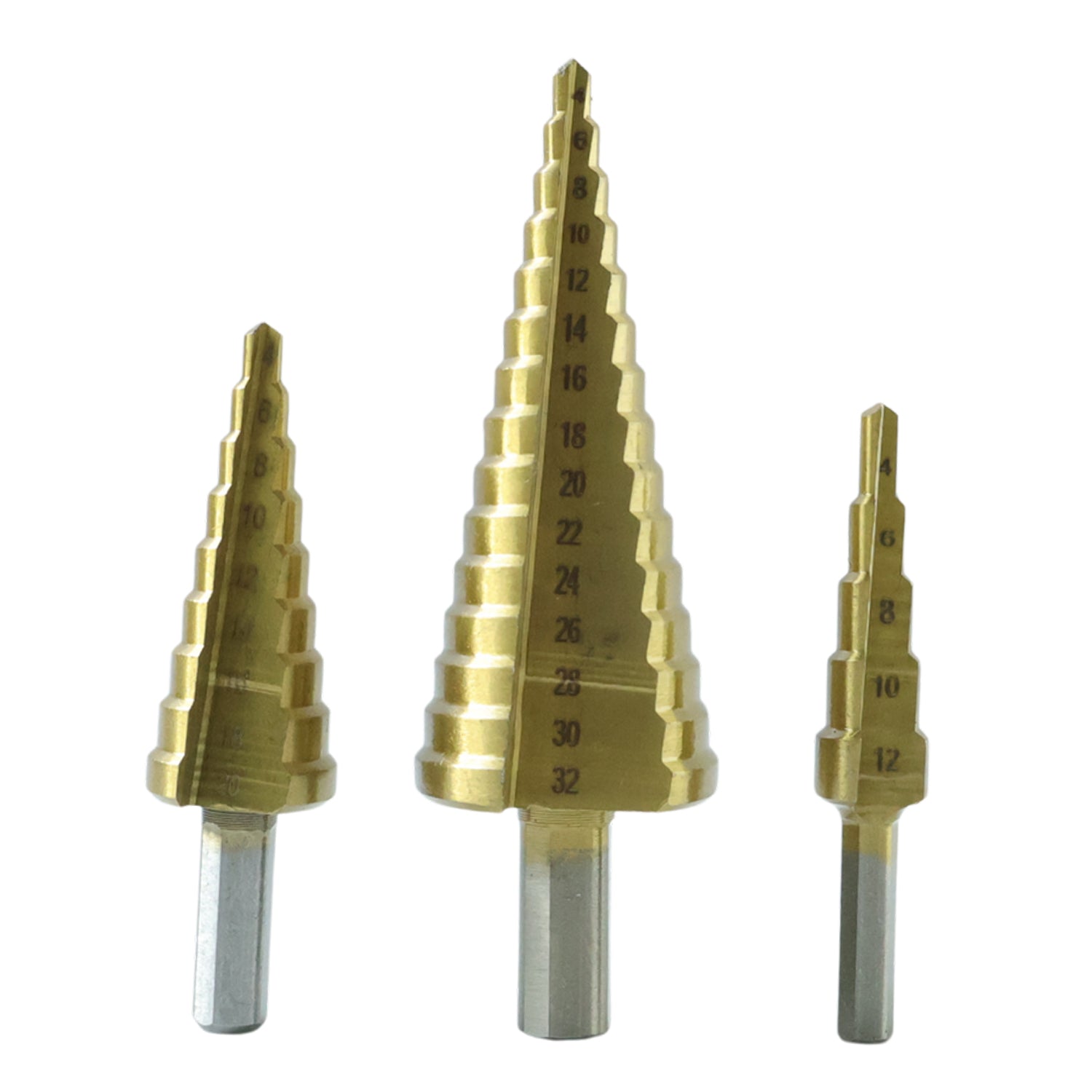 HSS steel step drill bits effectively creating clean holes in wood and metal materials.