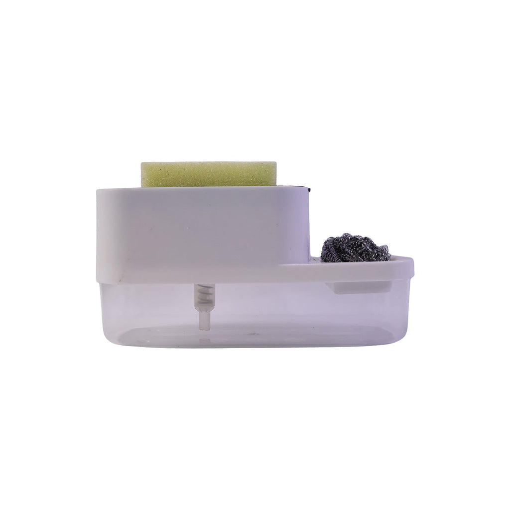 Bottom view showing drip tray and pour spout of dish soap dispenser