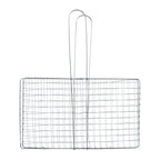 Grill basket flipped during outdoor barbecuing for easy handling