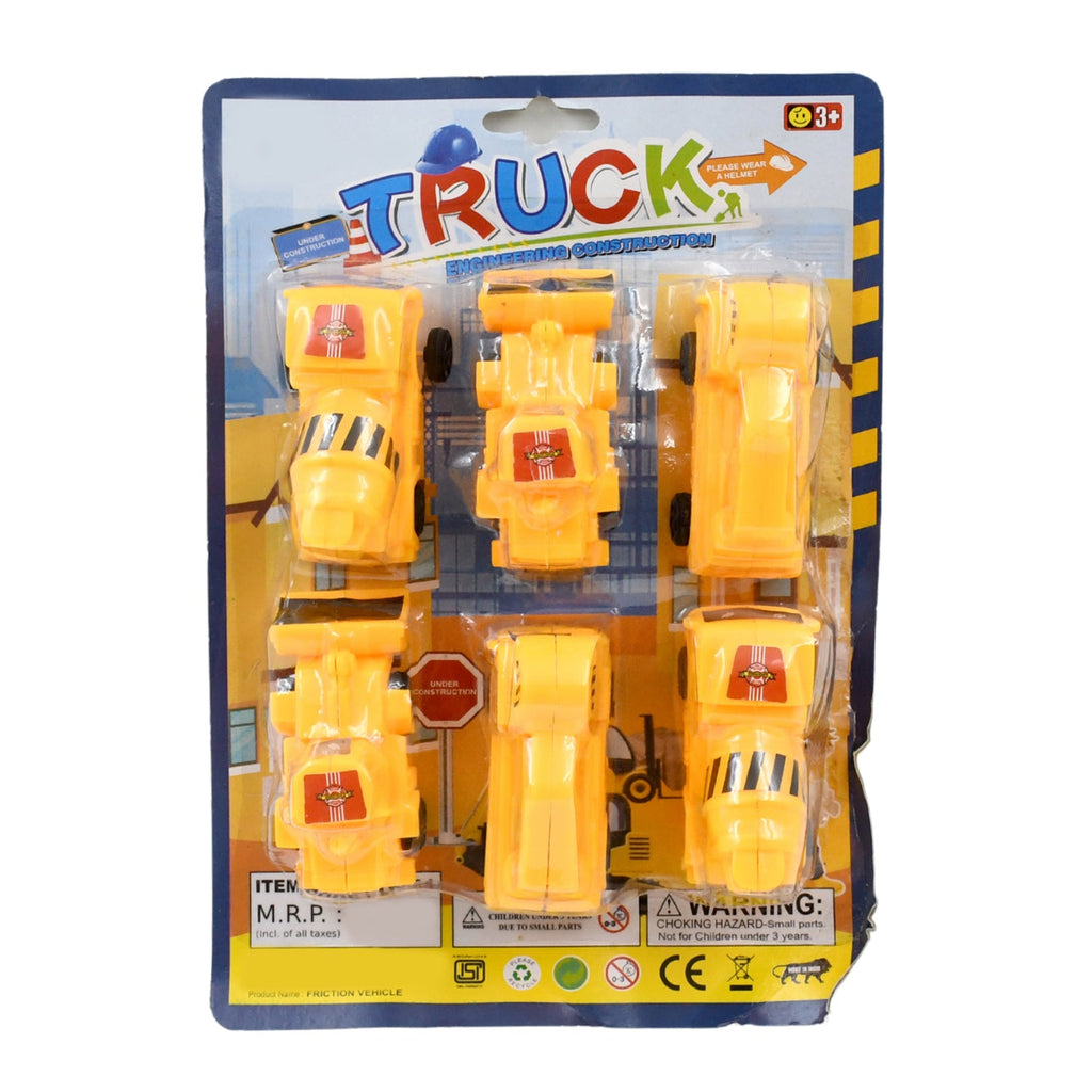 Detailed view of a red toy mixer truck from the 6 Pcs vehicle set.