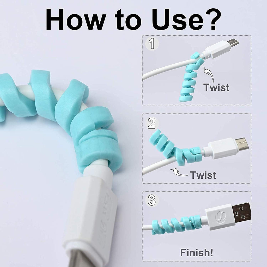 Pack of 4 spiral cable protectors in various colors for data cable protection.