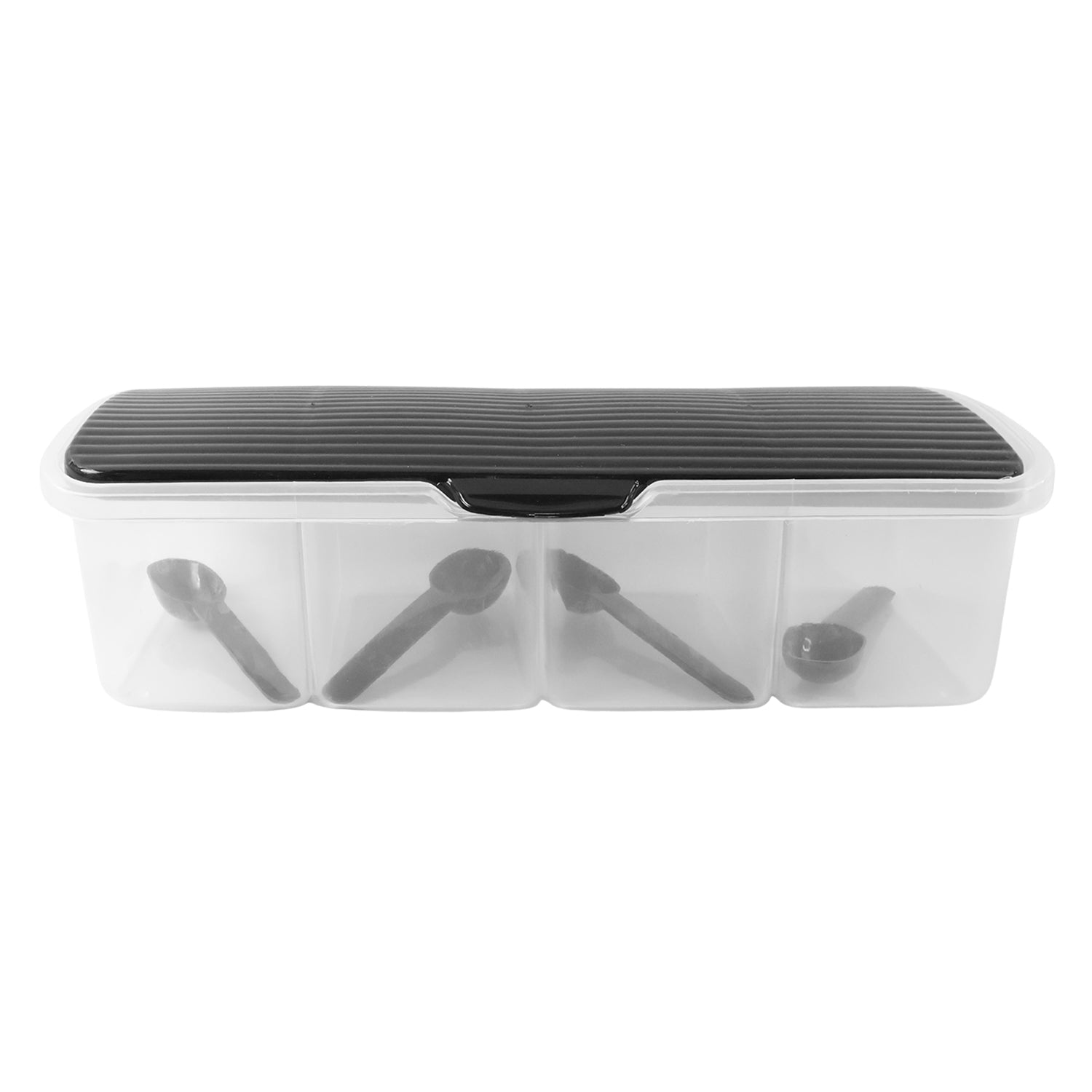 Wide mouth openings of transparent plastic spice box sections for easy filling