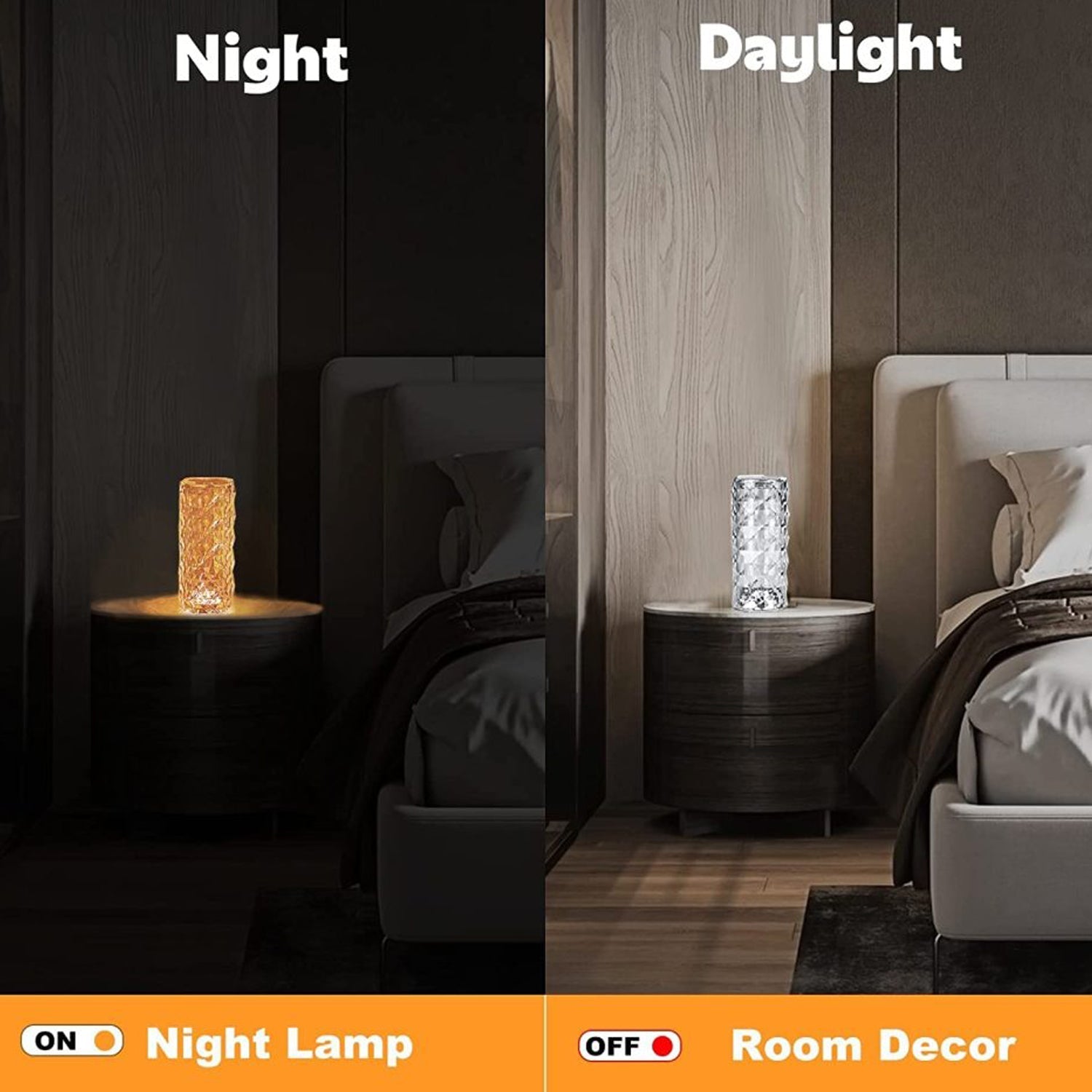 USB rechargeable Crystal Touch Lamp displaying its compact design.