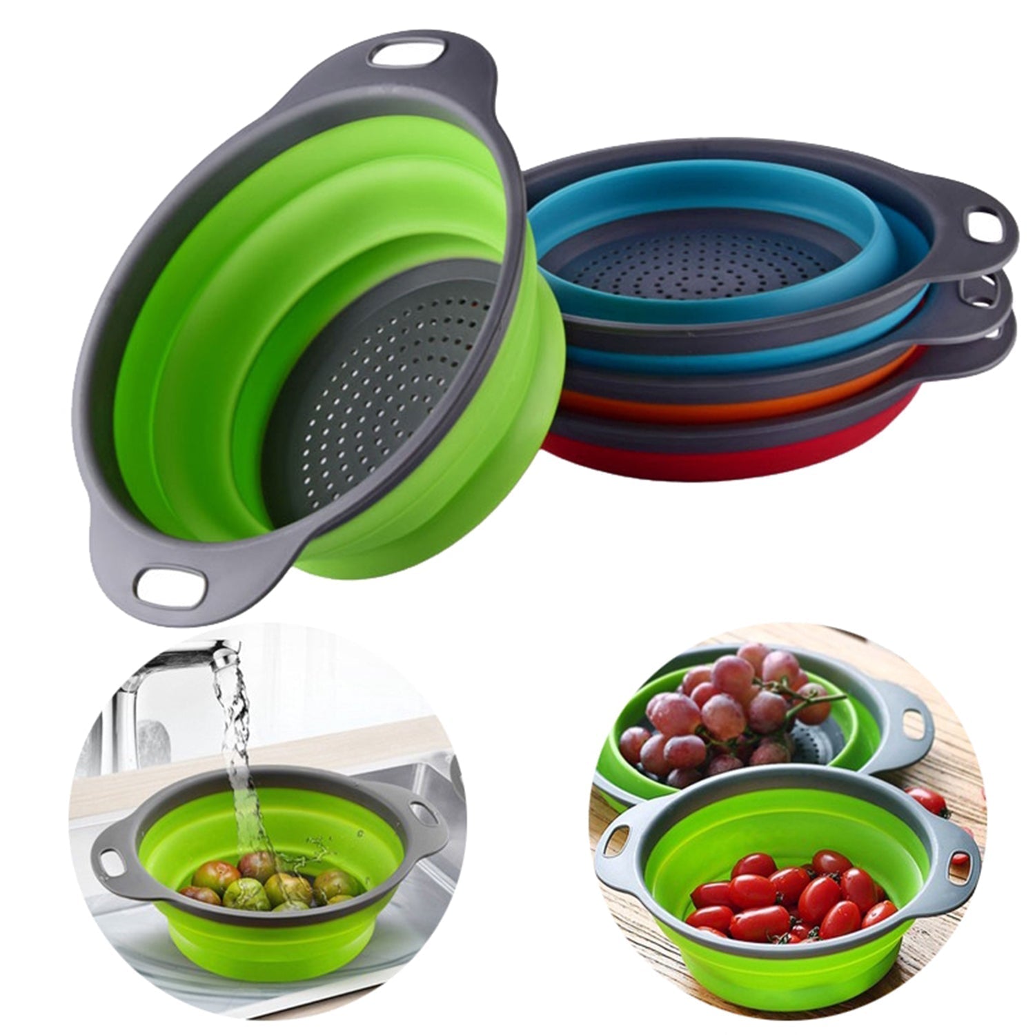 Practical silicone kitchen strainer ready for daily use.
