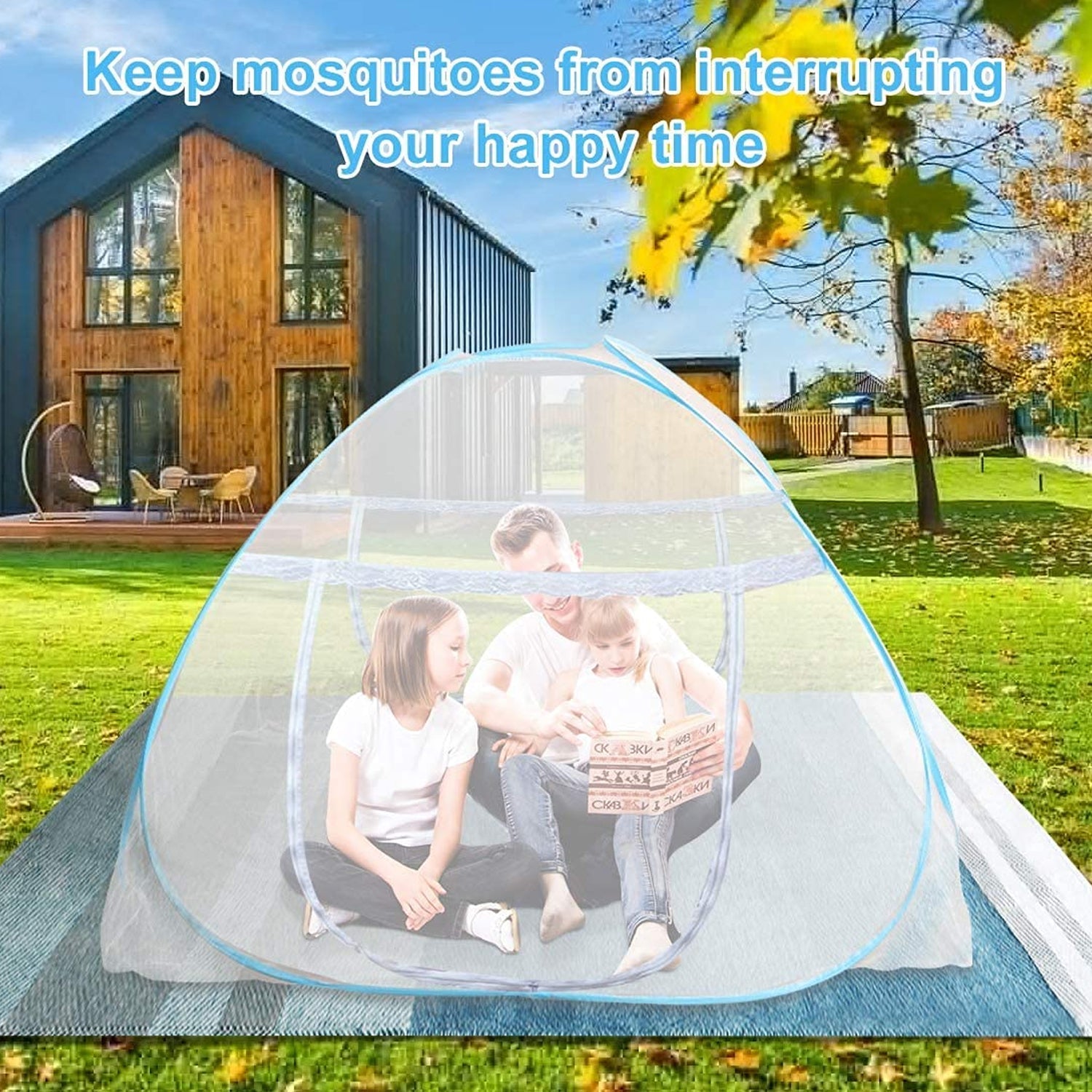 Folded polyester mosquito net tent compact for storage and travel