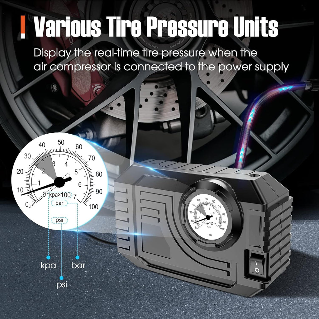 Using the portable air compressor to inflate a bicycle tire effortlessly.
