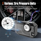 Using the portable air compressor to inflate a bicycle tire effortlessly.