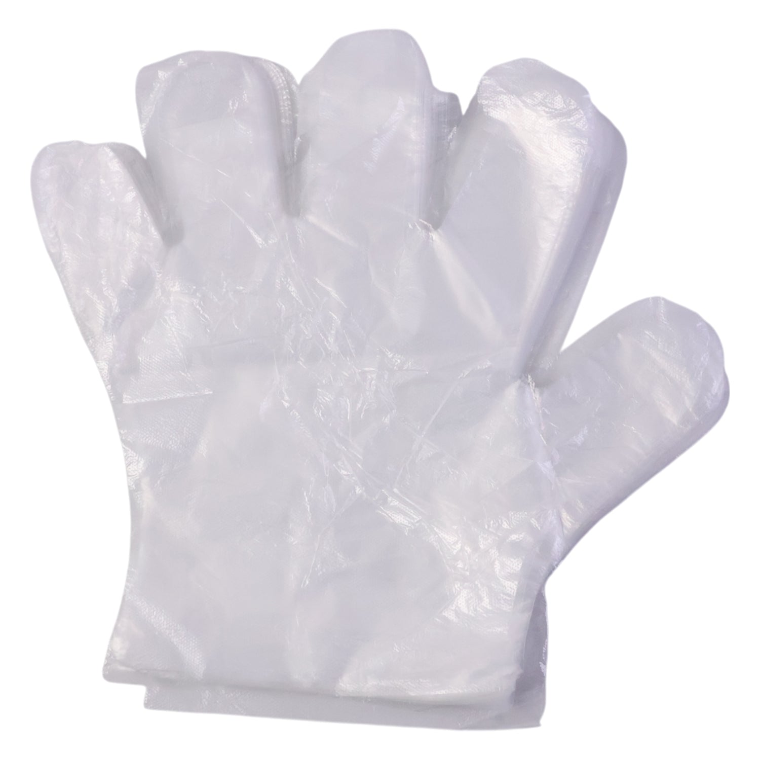 Individual disposable plastic gloves showing transparent material