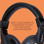 Close-up of wired audio headset with flexible boom microphone