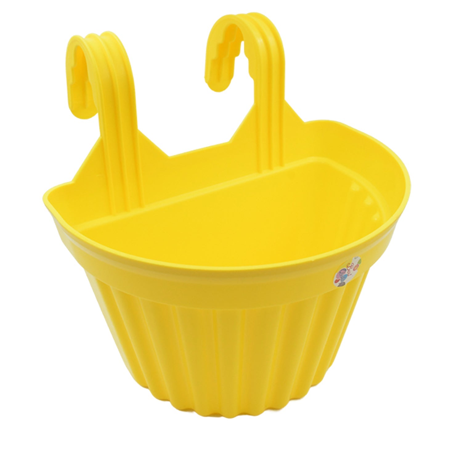 Close-up of a UV-stabilised plastic hanging planter showing its sturdy hook.