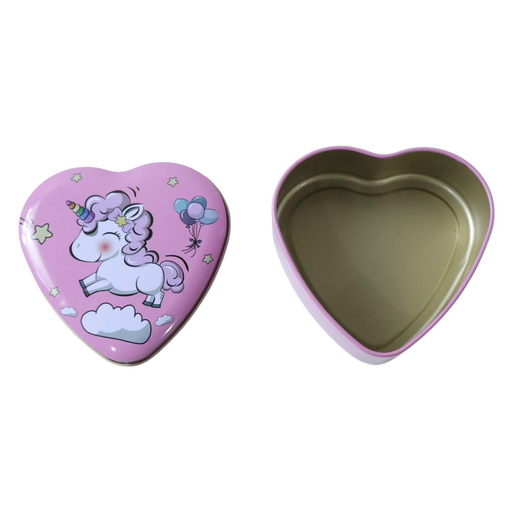 Compact heart shaped metal storage tin for chocolates and jewels