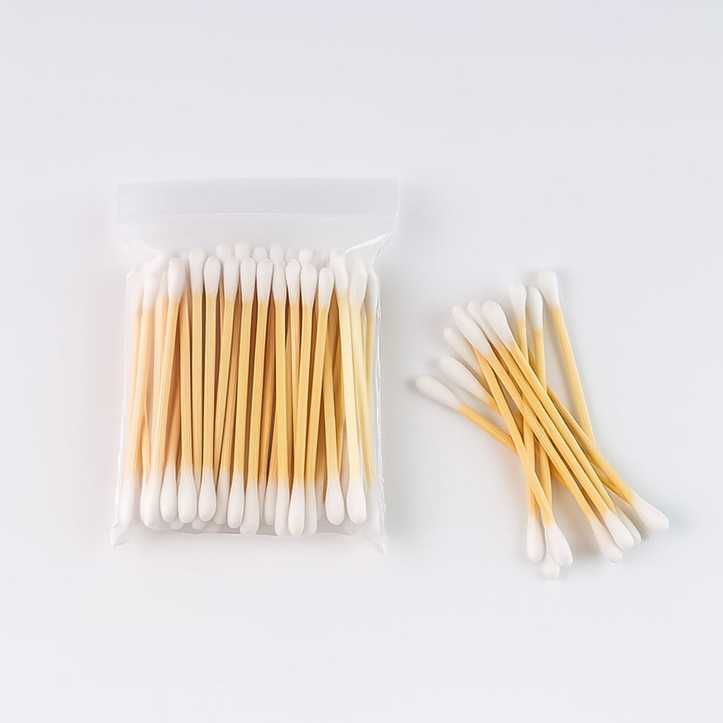 Zero-waste wooden cotton buds in a resealable pouch for convenience