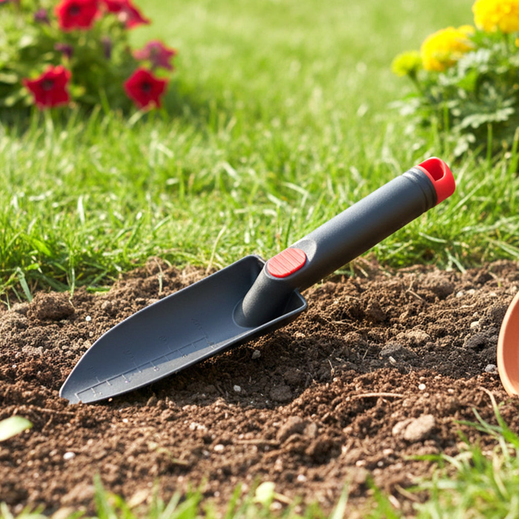 Garden tool for planting and transplanting in garden beds