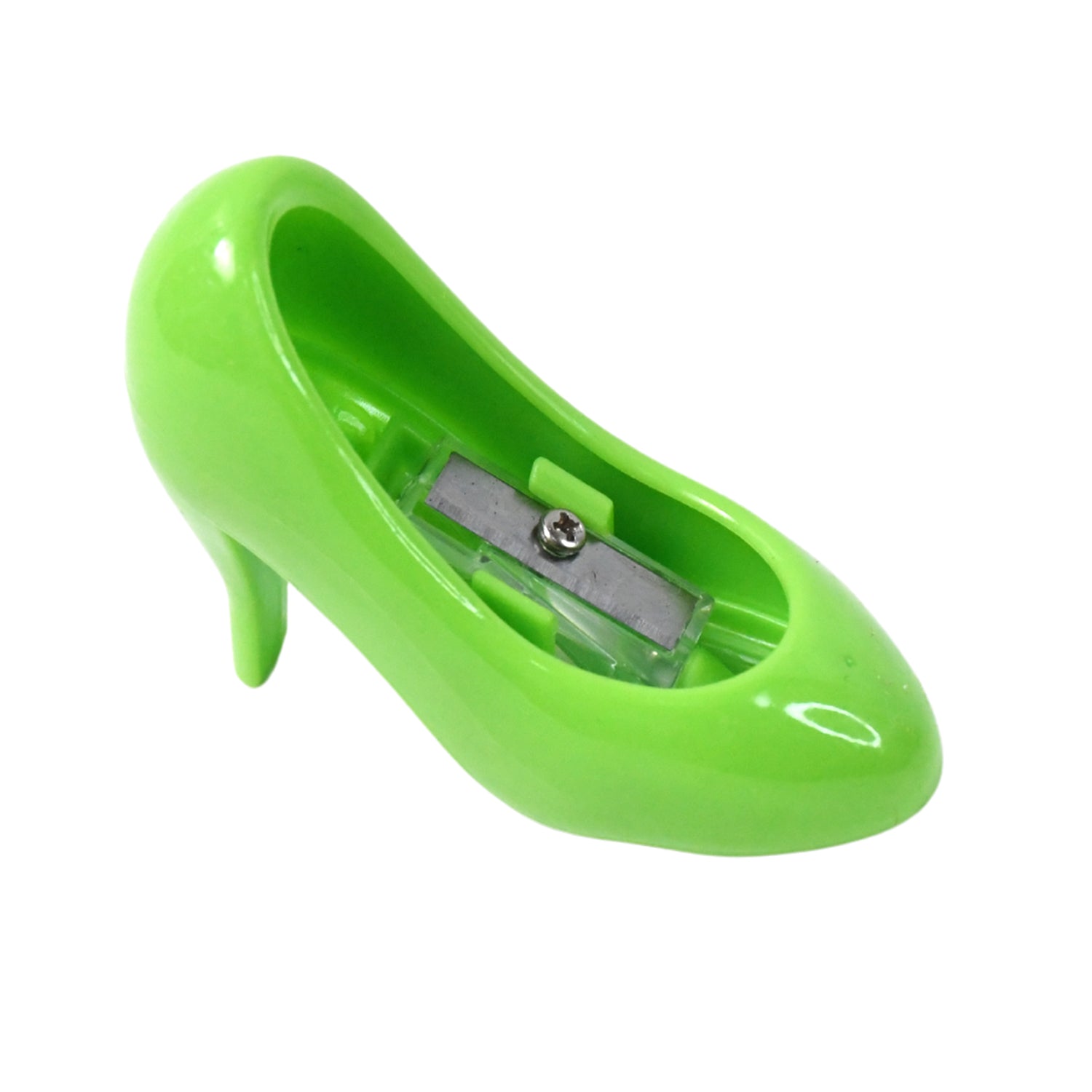 Glamorous shoe-shaped pencil sharpener in vibrant colors