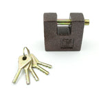 Black iron door lock effectively securing an outdoor gate, ideal for enhanced property security.