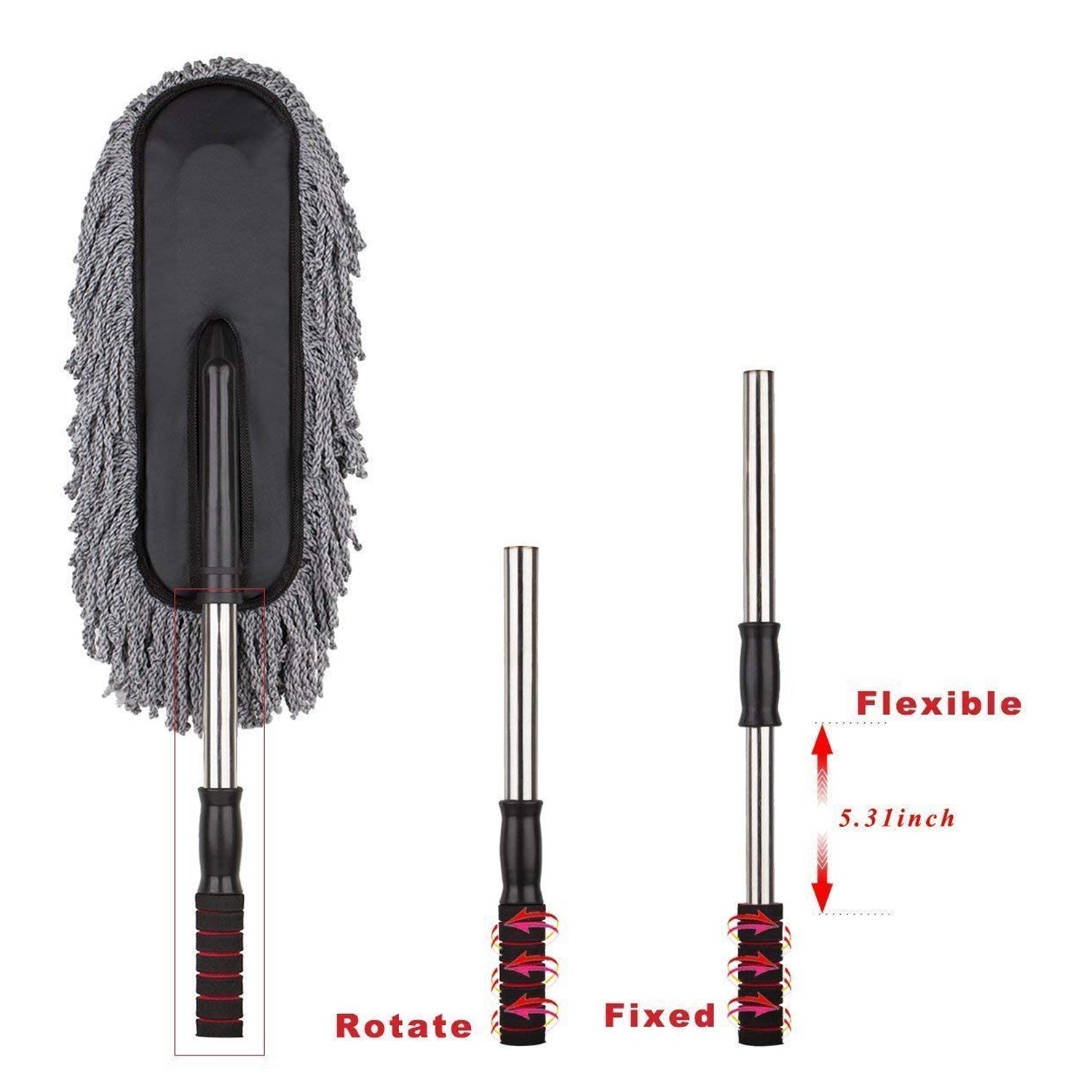 Detailed view of the microfiber car duster's head.