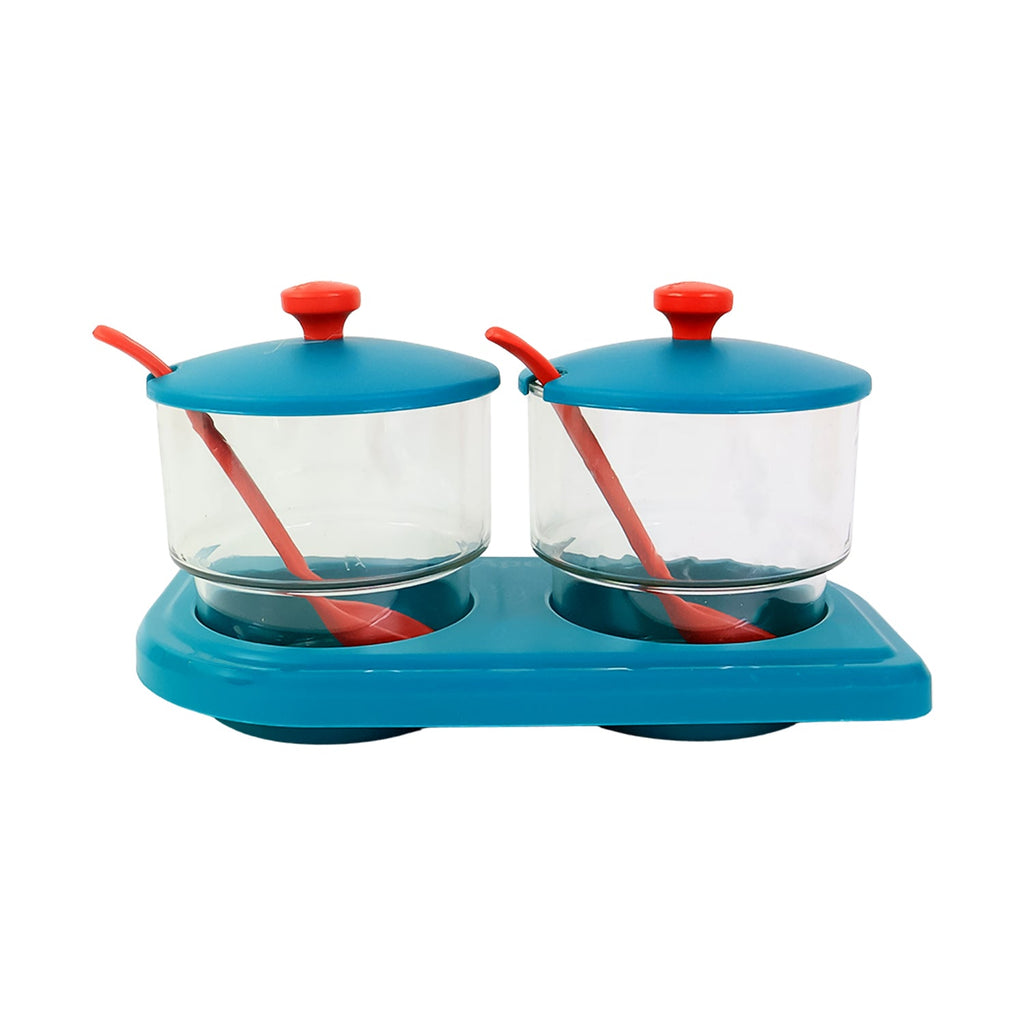 Compact 2-piece kitchen storage container set with tray and utensils