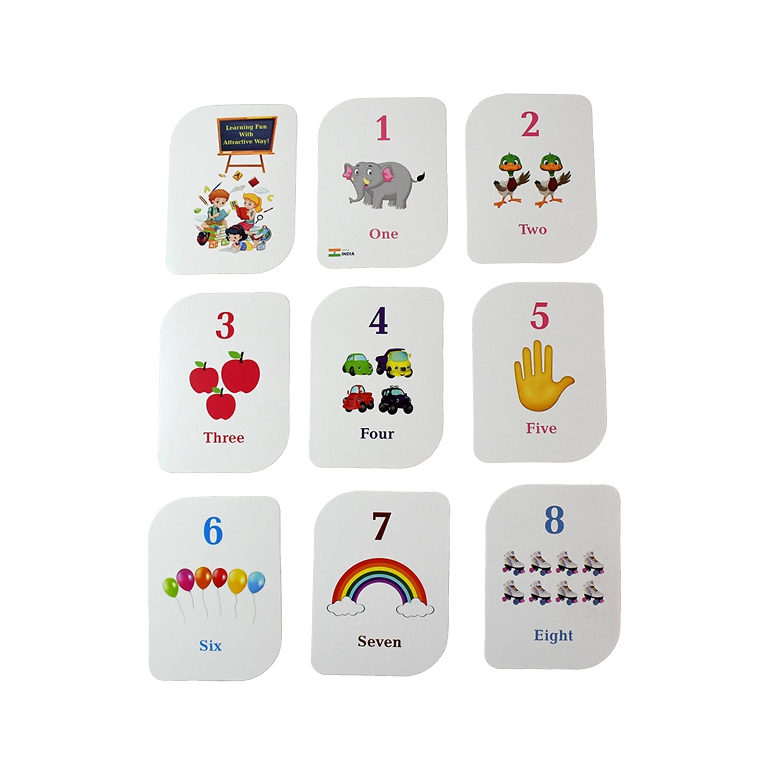 Number flashcards ready set count design with safe rounded corners