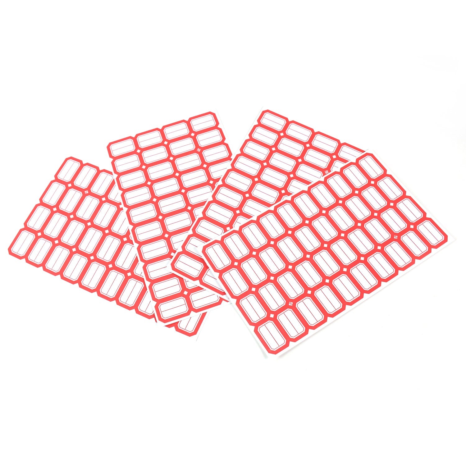 Organized desk using writable label stickers with red borders