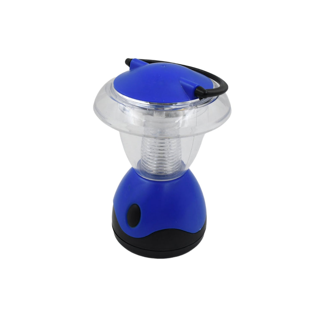 The Indo Glow Mini Camping Lantern emitting a powerful white LED light in a dark environment.